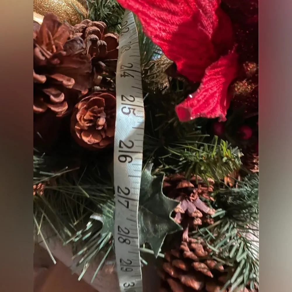 Festive Gold and Red Holiday Wreath